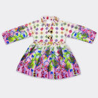 Cream Multi Floral Digital Printed Chiffon Frock Girls Suit 4 To 10 Years | Lamtar Kids