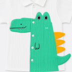 Boys Cotton Crocodile Short Suit – White Green 2 Piece Set | Lamtar Kids