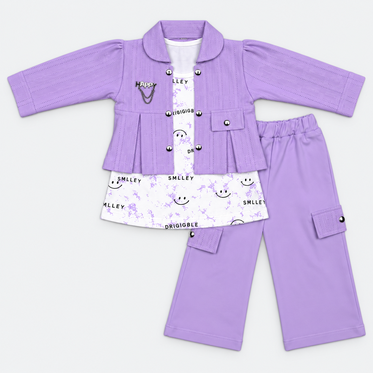 Girls Premium Textured Jersey 3-Piece Co-Ord Set – Jacket, Top & Trouser