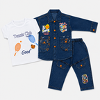 Boys Denim 3-Piece Suit – Printed T-Shirt, Jacket & Jeans Set