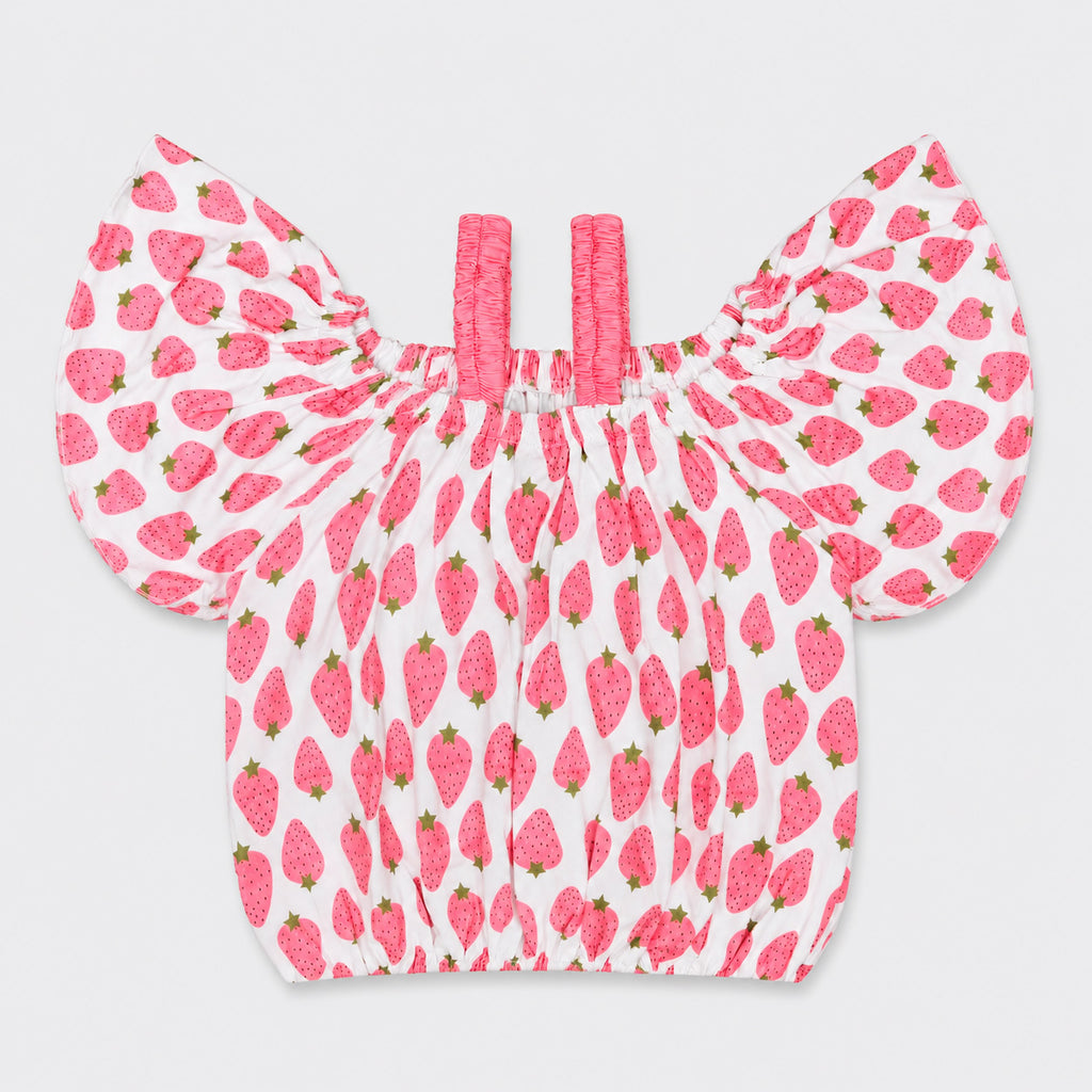 Girls Strawberry Top & Denim Shorts Set – 2 Piece Summer Outfit
