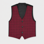Boys 5 Piece Tuxedo Suit – Maroon Plaid Formal Party Wear