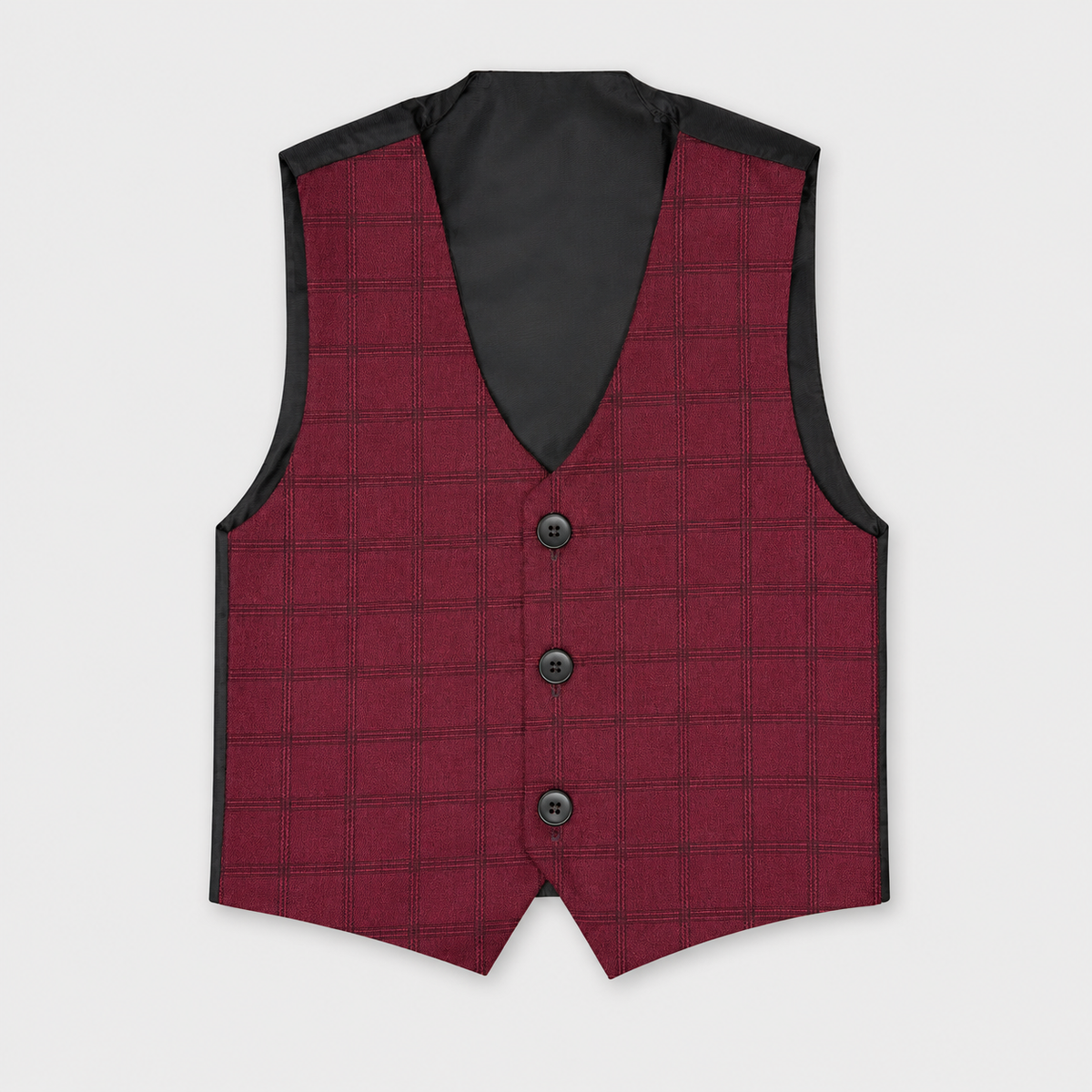 Boys 5 Piece Tuxedo Suit – Maroon Plaid Formal Party Wear