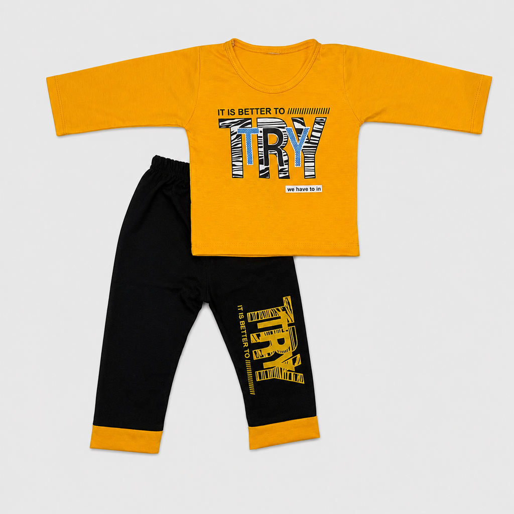 Baby Boys Jersey 2 Piece Tracksuit Set – Printed Full Sleeve T-Shirt & Trouser