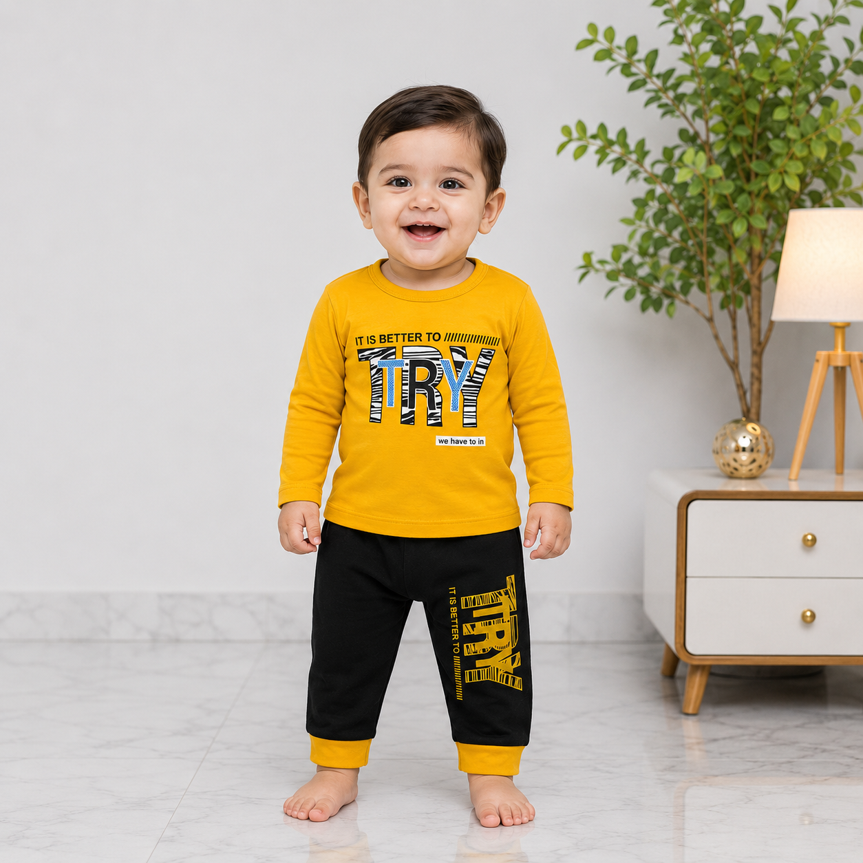 Baby Boys Jersey 2 Piece Tracksuit Set – Printed Full Sleeve T-Shirt & Trouser