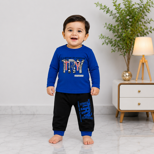 Baby Boys Jersey 2 Piece Tracksuit Set – Printed Full Sleeve T-Shirt & Trouser