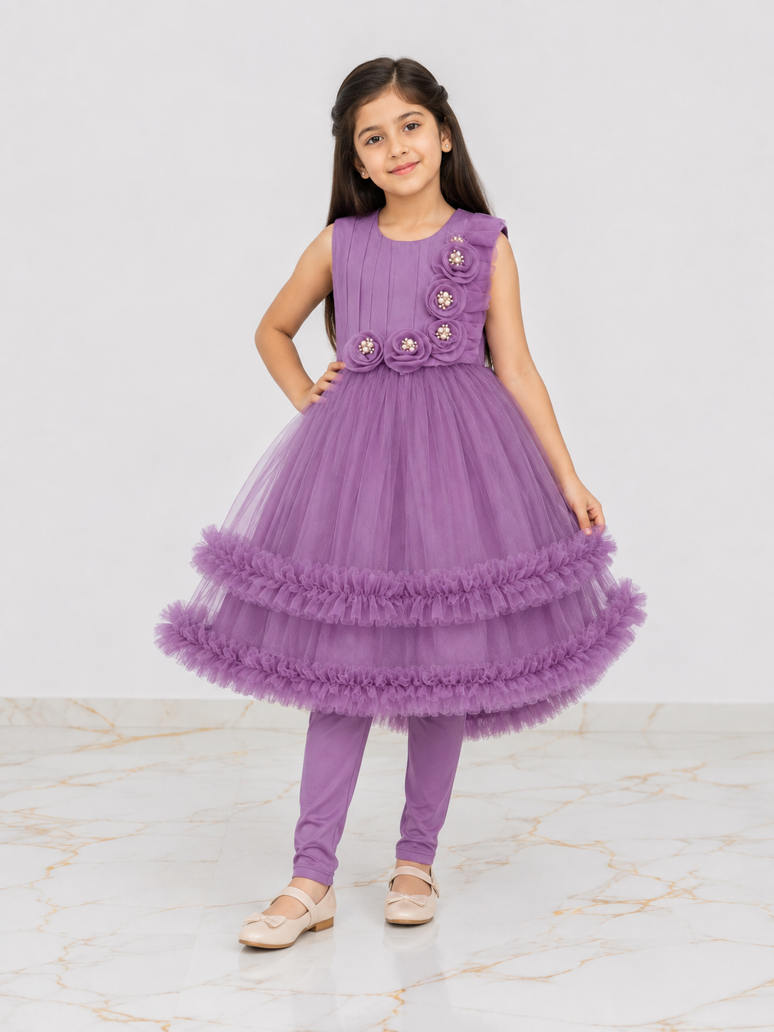 Girls Fancy Party Wear Frock with Trouser – Elegant Kids Frock for Girls
