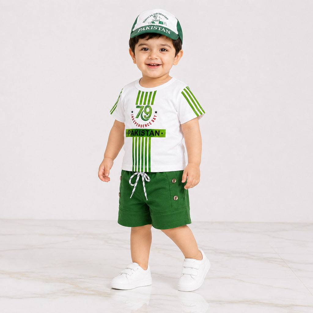 Boys 14 August Jersey Suit 12-18 Months – Pakistan Independence Day 3 Piece Outfit