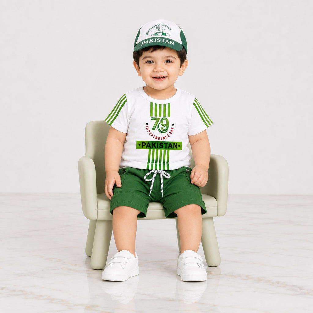 Boys 14 August Jersey Suit 12-18 Months – Pakistan Independence Day 3 Piece Outfit