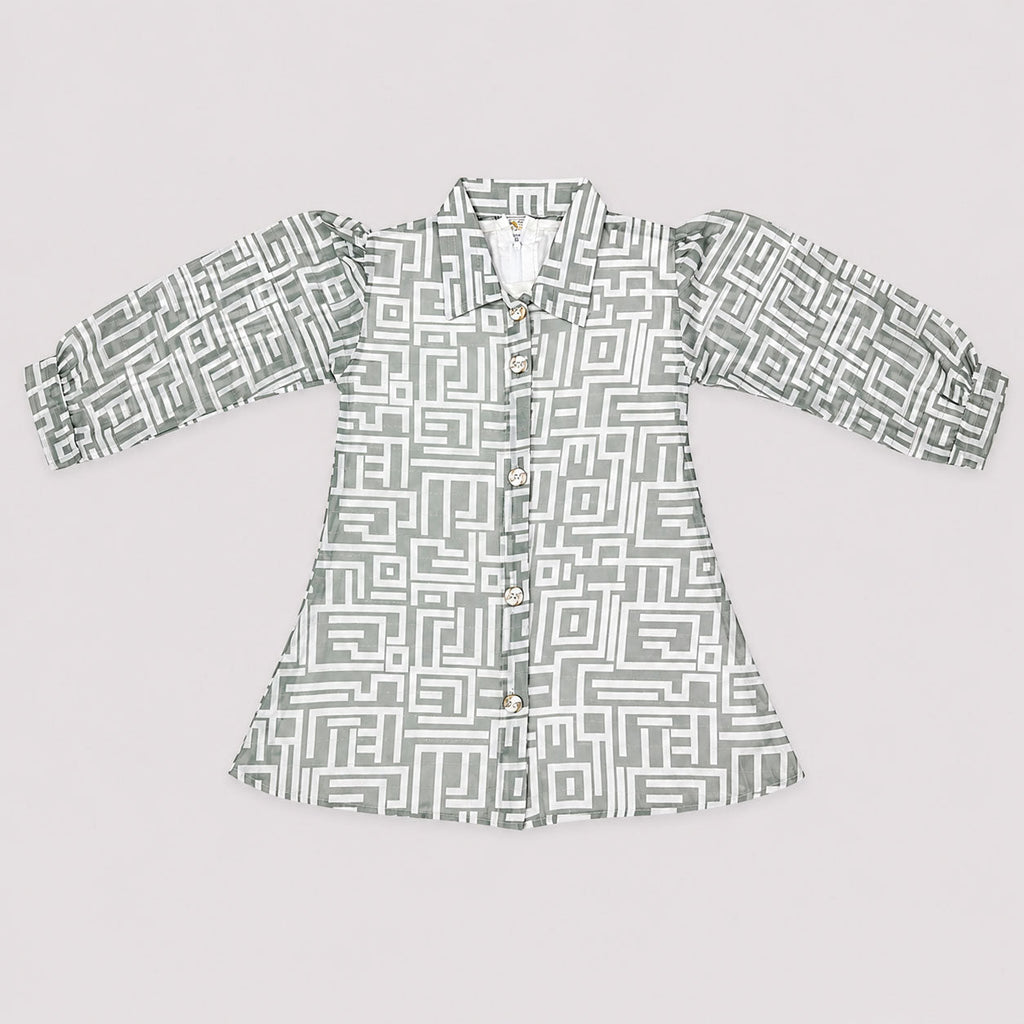 Girls Grey Geometric Digital Printed Chiffon 3 Piece Suit | Kids Co-Ord Set Pakistan | Lamtar Kids