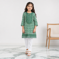 Girls Green & White PV Cotton Embroidered 2-Piece Suit| Lamtar Kids