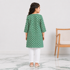 Girls Green & White PV Cotton Embroidered 2-Piece Suit| Lamtar Kids
