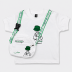 Boys 14 August Jersey 3 Piece Outfit with Crossbody Bag – White T-Shirt & Green Shorts Set