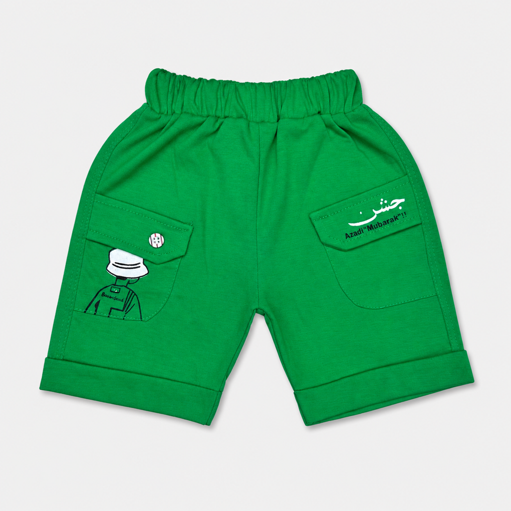 Boys 14 August Jersey 3 Piece Outfit with Crossbody Bag – White T-Shirt & Green Shorts Set