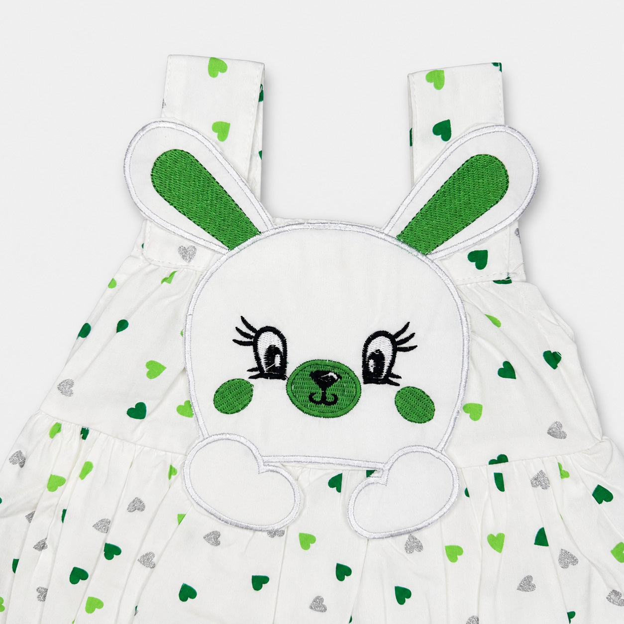 Baby Girls White Bunny Top & Green Striped Shorts Set
