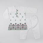 KIDS 2-PIECE WHITE EMBROIDERED KURTI PAJAMA SUIT (14 AUGUST SPECIAL)