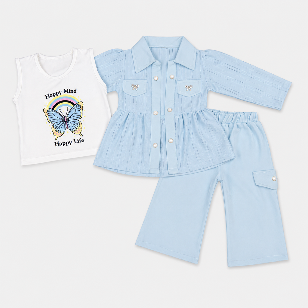 Girls Imported Jersey 3-Piece Suit – Butterfly Printed Inner Set