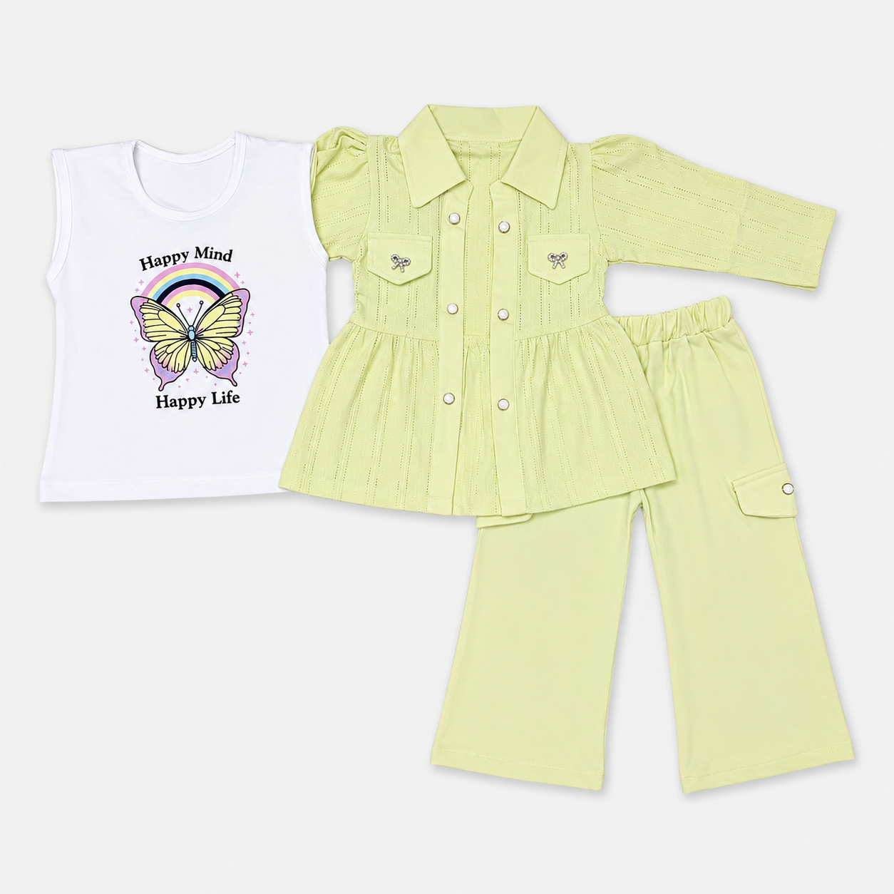 Girls Imported Jersey 3-Piece Suit – Butterfly Printed Inner Set
