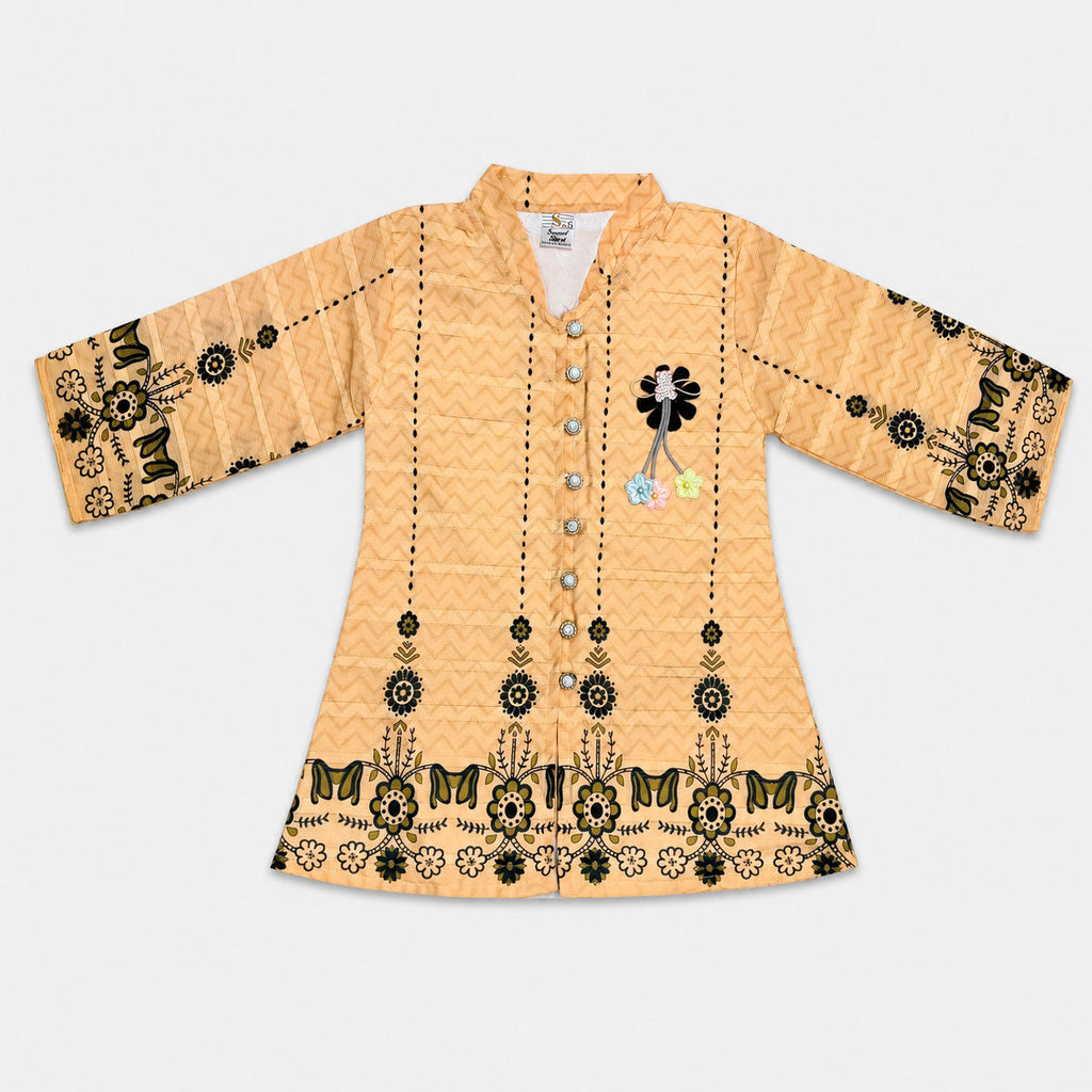 Girls Honey Mustard Digital Printed Chiffon Suit | Lamtar Kids