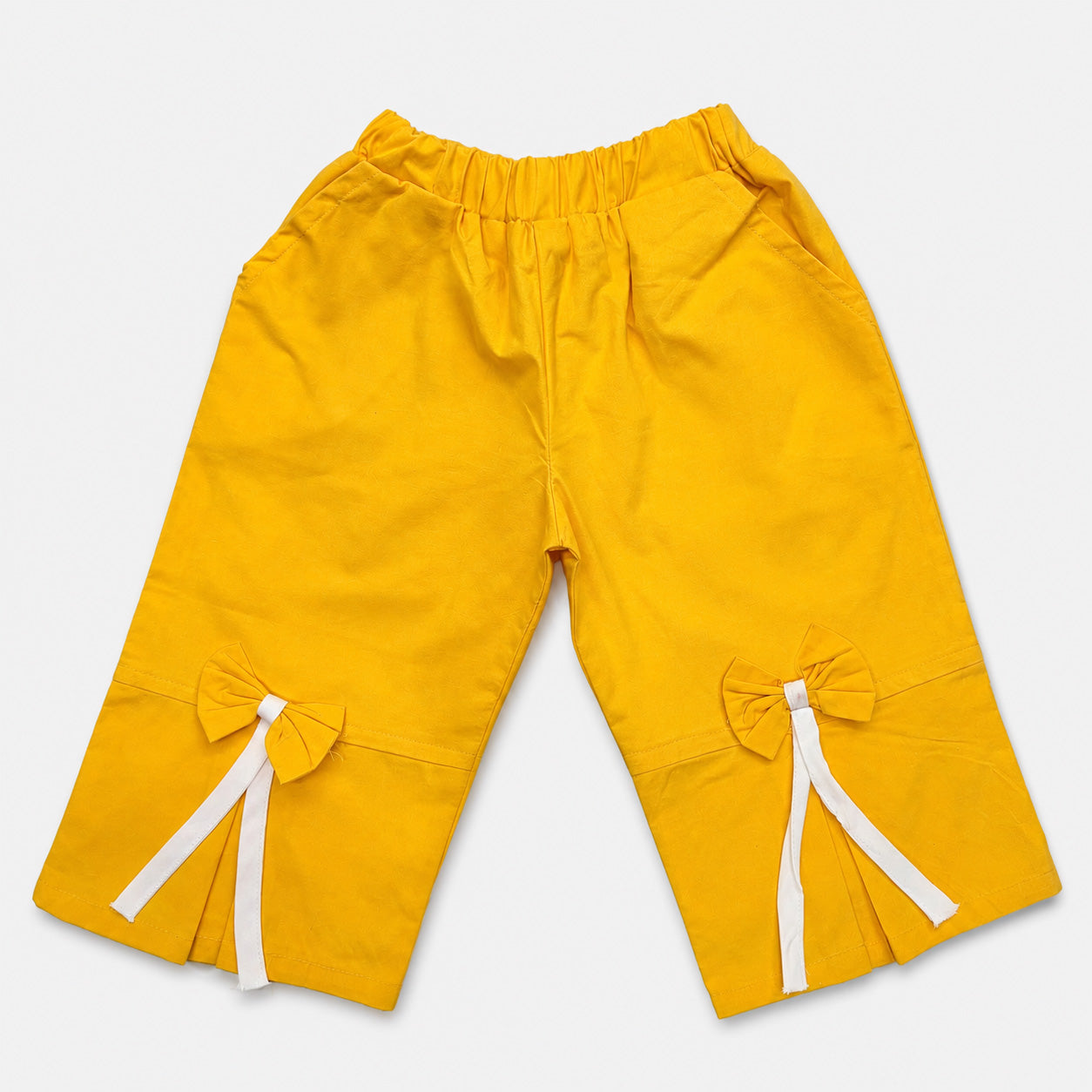 Girls 2 Piece Cotton Suit – White Top with Yellow Trouser