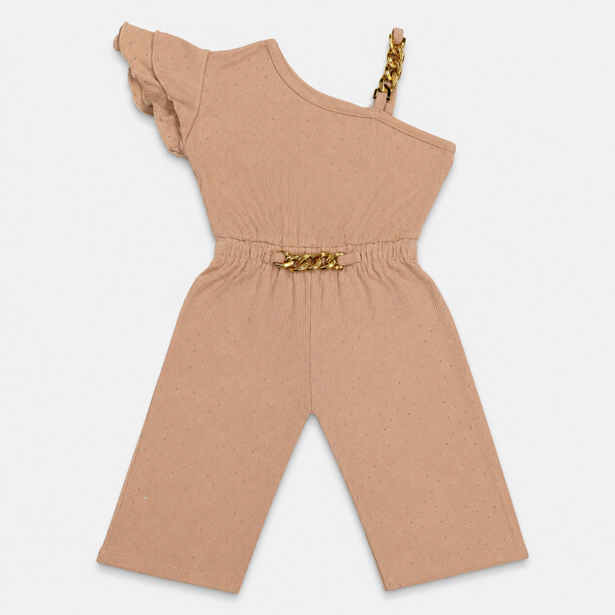 Girls Imported Jersey One Shoulder Jumpsuit – Beige Fancy Outfit | Lamtar Kids