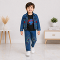 Boys Denim 3-Piece Suit – Printed T-Shirt, Denim Jacket & Trouser Set