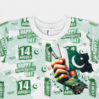 Boys 14 August Independence Day Jersey T-Shirt & Shorts Set – Green Pakistan Print Outfit – Size 1-4 Years