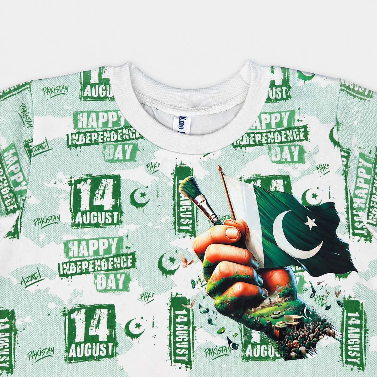 Boys 14 August Independence Day Jersey T-Shirt & Shorts Set – Green Pakistan Print Outfit – Size 1-4 Years