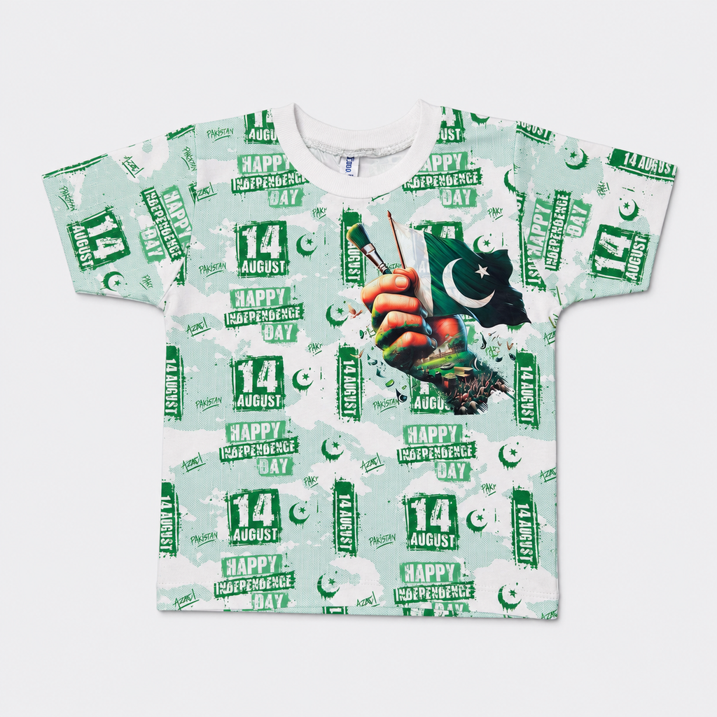 Boys 14 August Independence Day Jersey T-Shirt & Shorts Set – Green Pakistan Print Outfit – Size 1-4 Years