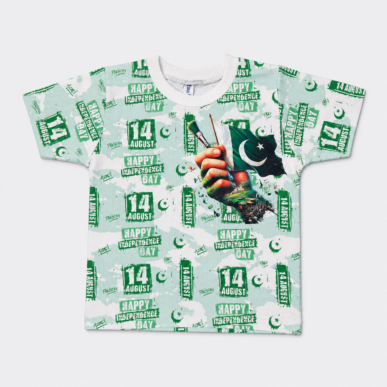 Boys 14 August Independence Day Jersey T-Shirt & Shorts Set – Green Pakistan Print Outfit – Size 1-4 Years