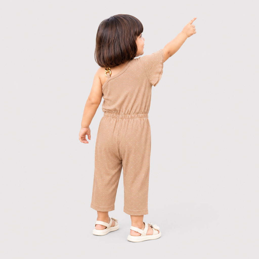 Girls Imported Jersey One Shoulder Jumpsuit – Beige Fancy Outfit | Lamtar Kids