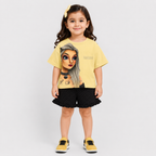 Girls Imported Jersey Graphic Short Suit – Yellow Black | Lamtar Kids