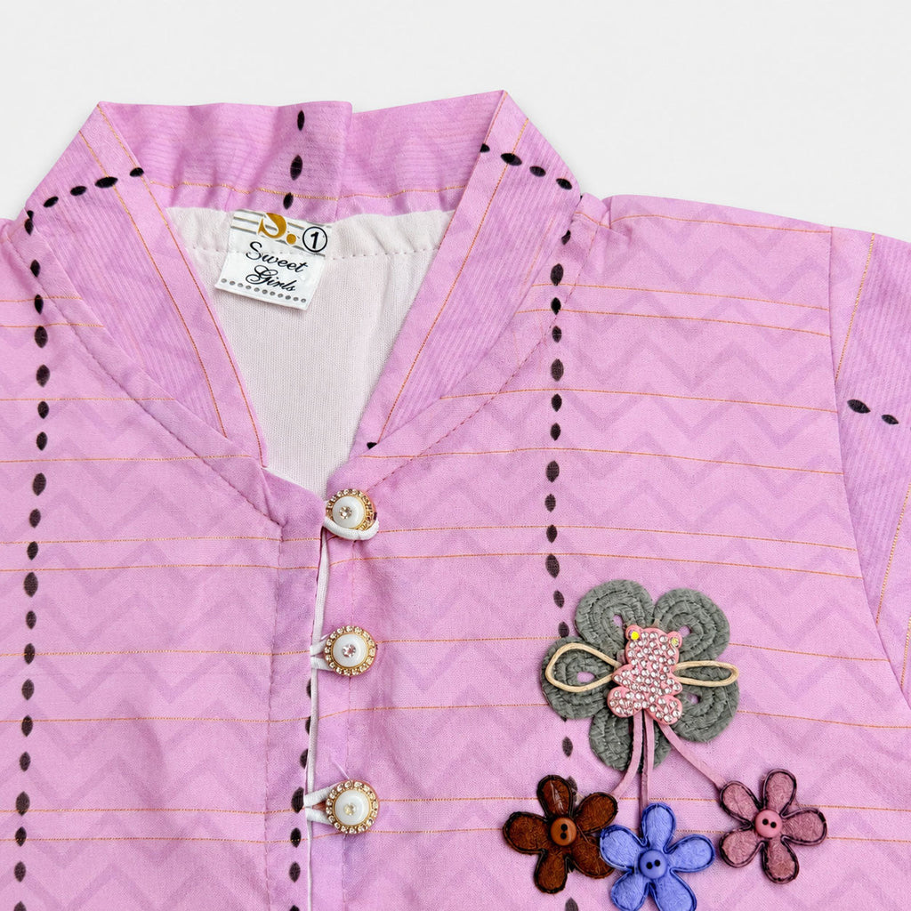 Lavender Purple Digital Printed Chiffon Girls Suit Age 4-10 Year | Lamtar Kids