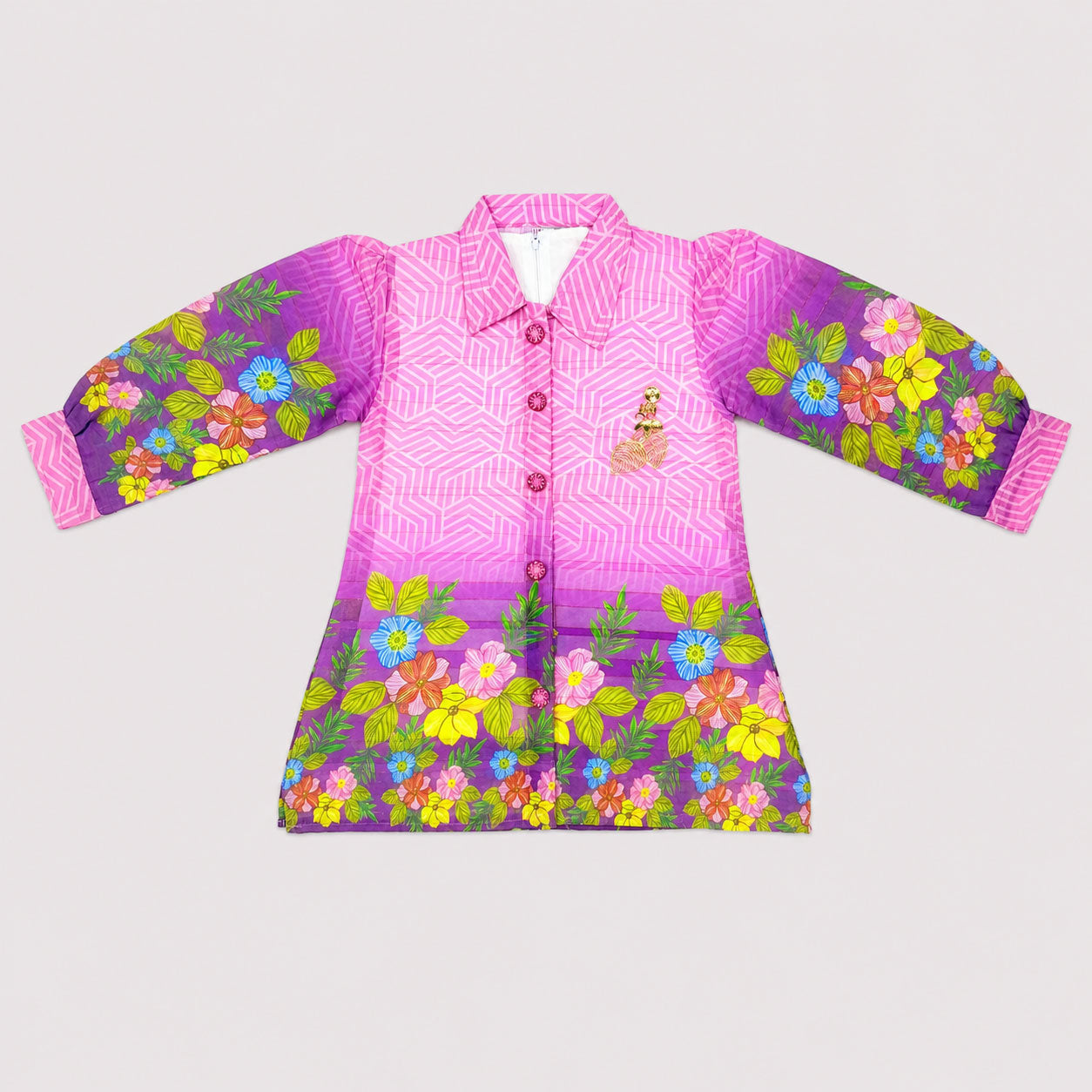 Girls Printed Chiffon 3 Piece Suit – Pink Floral Kids Dress | Lamtar Kids