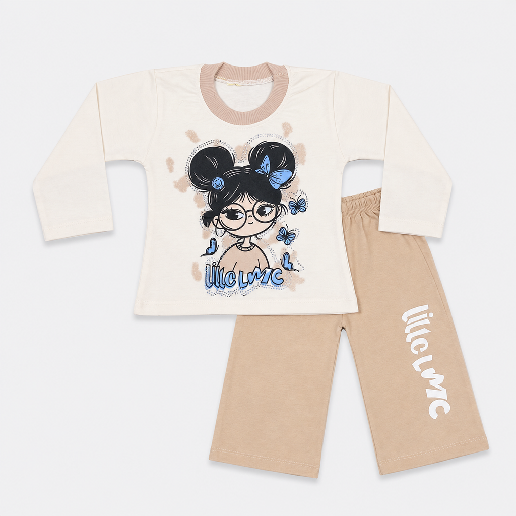 Baby Girls Printed Jersey 2-Piece Set | Long Sleeve Top & Wide-Leg Trouser