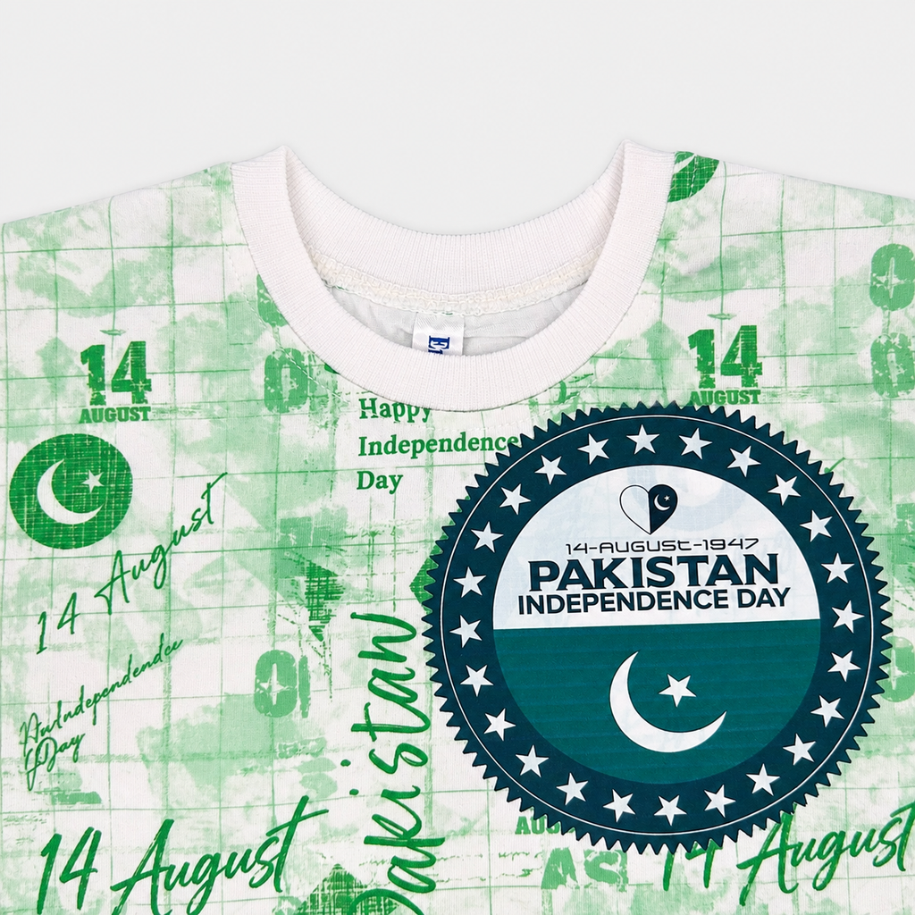 Boys 14 August Pakistan Independence Day Jersey T-Shirt & Shorts Set – Green White Outfit – Size 1-4 Years