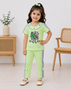 Girls 2-Piece Cotton Summer Suit | Printed T-Shirt & Trouser Set