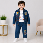 Boys Denim 3-Piece Suit – Printed T-Shirt, Jacket & Jeans Set