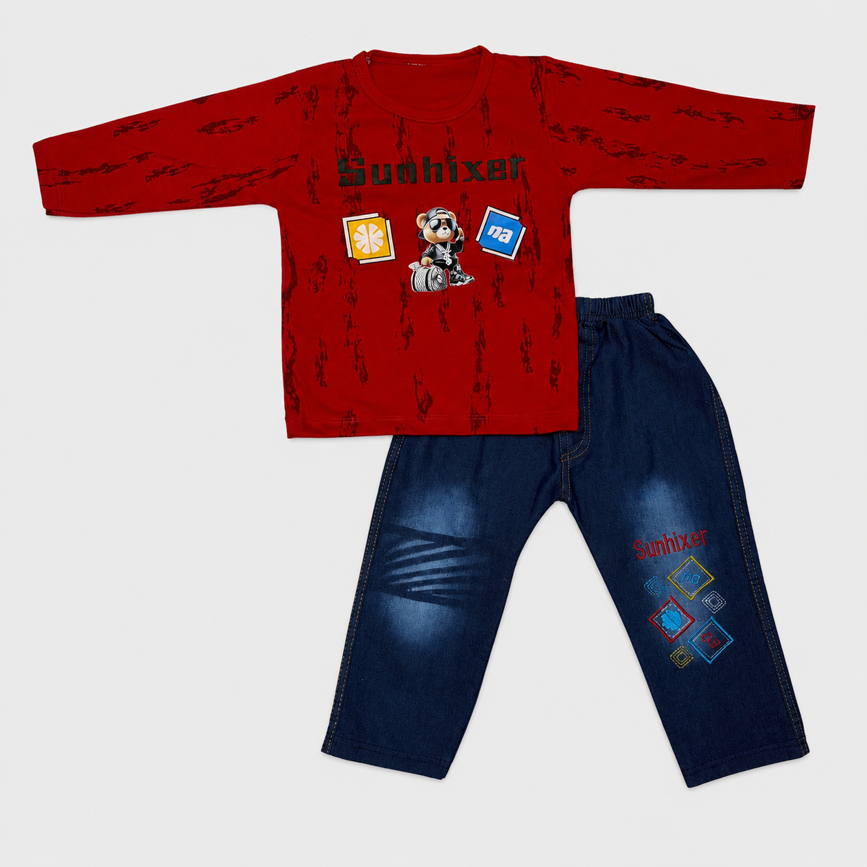 Boys Printed Jersey Shirt with Jeans – 2 Piece Casual Outfit
