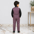 Boys 4 Piece Formal Suit – Mauve Waistcoat & Trouser with Black Shirt