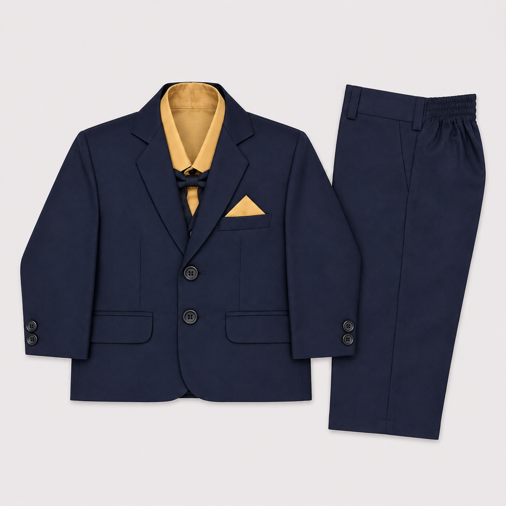 Boys 5-Piece Black Formal Suit Set – Blazer, Waistcoat, Shirt & Pant