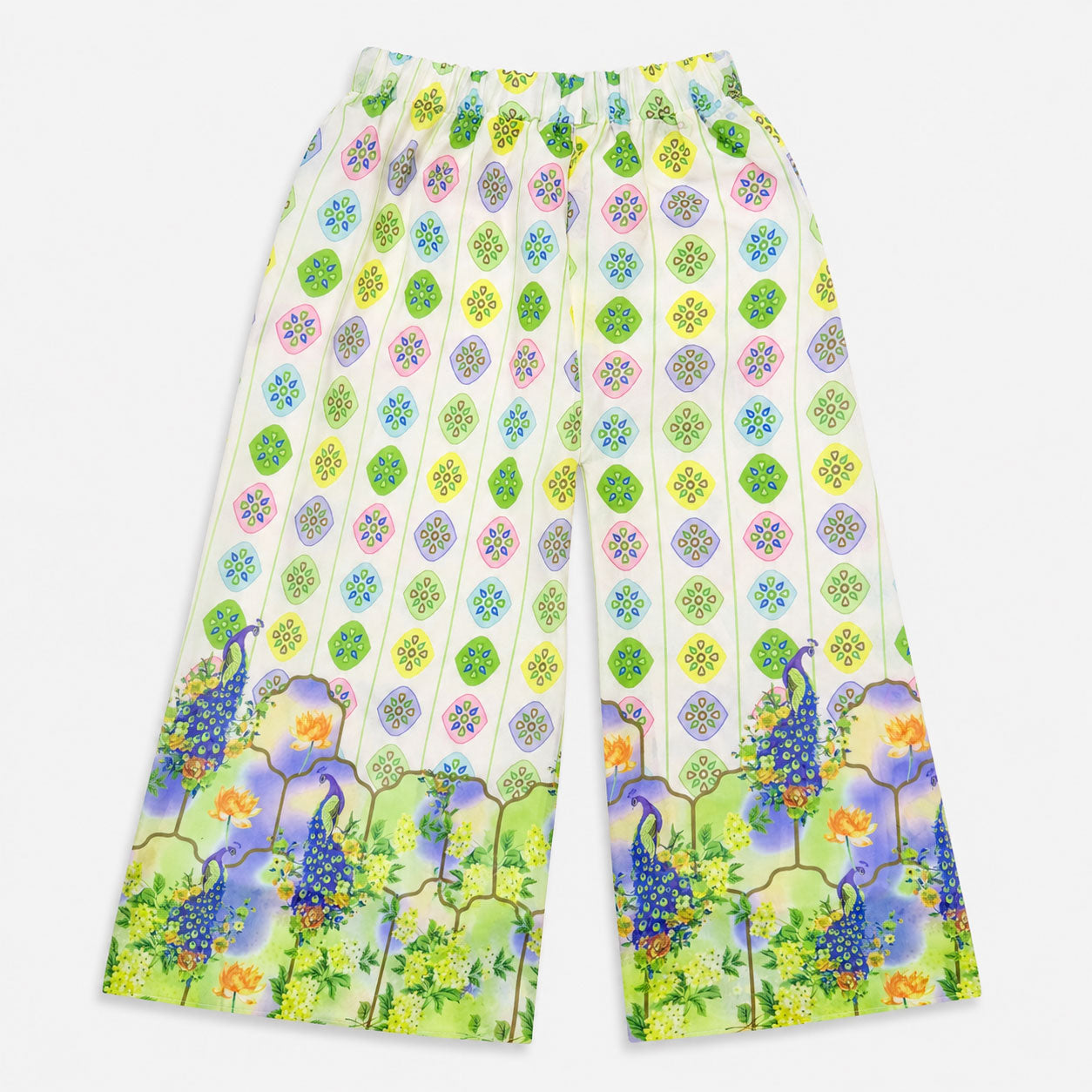 Girls Green Digital Printed Chiffon Frock  2 Piece Suit | Floral Printed Frock & Trouser | 4–10 Years | Lamtar Kids