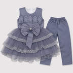 Girls Fancy Party Wear Frock with Bow & Tulle Layers