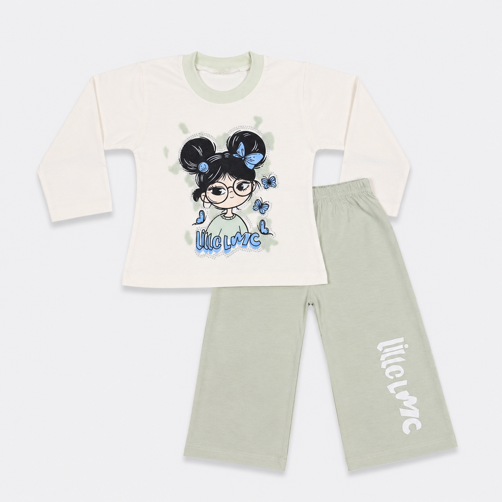 Baby Girls Printed Jersey 2-Piece Set | Long Sleeve Top & Wide-Leg Trouser