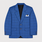 Boys 5 Piece Blue Tuxedo Suit – Check Formal Party Wear | 3–9 Years