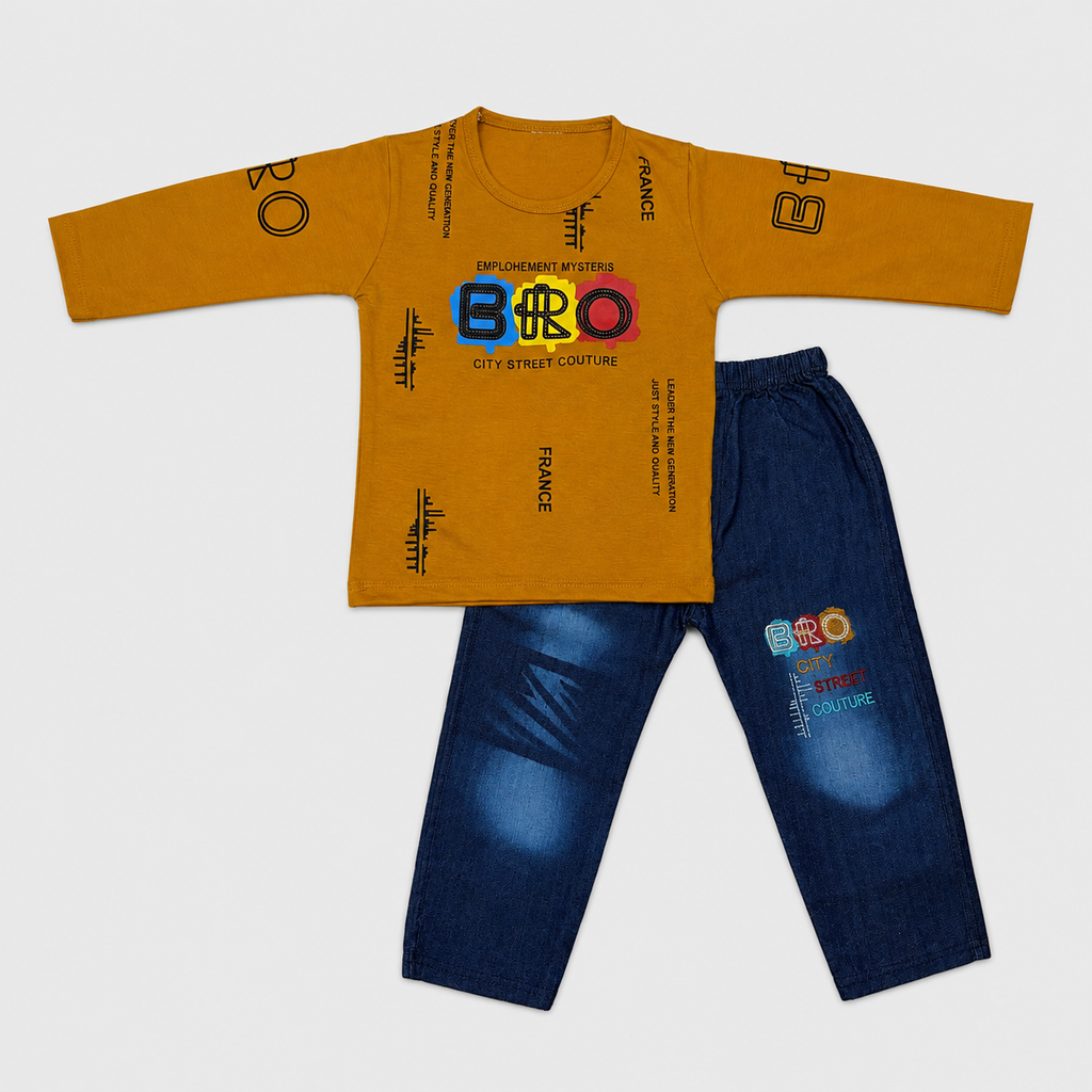 Boys Jersey T-Shirt with Jeans 2 Piece Set – Printed Casual Denim Outfit