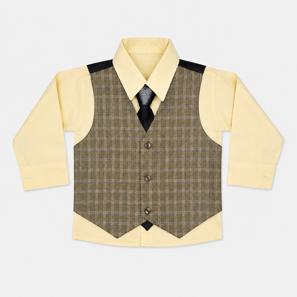 Boys Checkered 5-Piece Tuxedo Suit – Premium Formal Wear