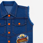 Boys Denim 3-Piece Suit with Sleeveless Jacket, Printed T-Shirt & Trouser