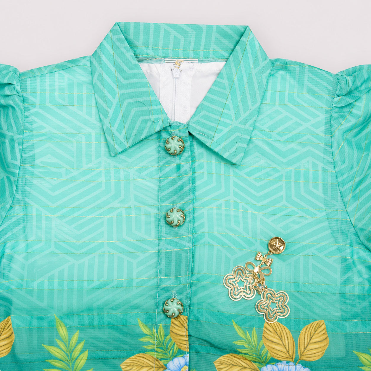 Girls Printed Chiffon 3 Piece Suit | Sea Green Floral | Lamtar Kids
