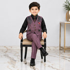 Boys 4 Piece Formal Suit – Mauve Waistcoat & Trouser with Black Shirt